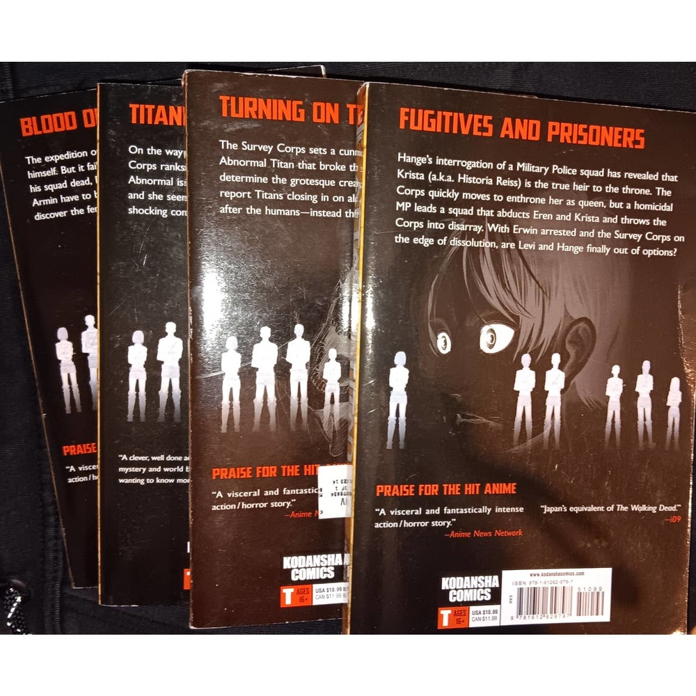 Attack on Titan Books Paberback books (4) #6,7,8,15)Good Condition